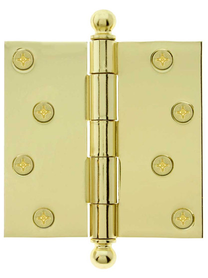 4 inch Heavy Duty Plated Steel Door Hinge With Ball Tips in Polished Brass.